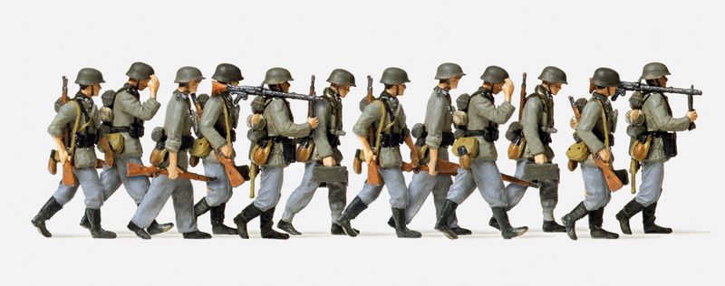 Preiser 72527 - Vorgehende Grenadiere mit MG. Deutsches Reich 1939-45. 12 unbemalte Miniaturfiguren 1:72