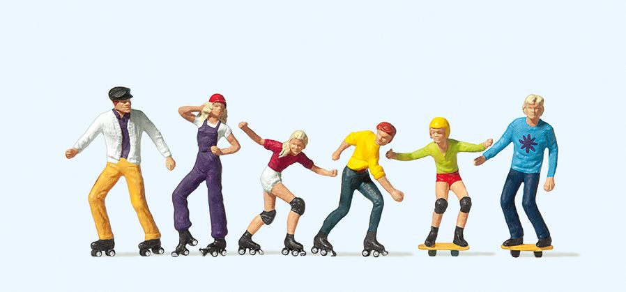 Preiser 10074 - Rolschaatsers en skateborder H0
