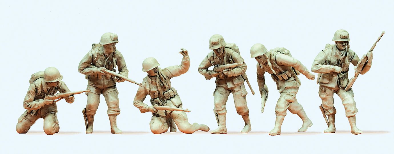 Preiser 64018 - US-Luftlandetruppen. D-Day 1944 6 unbemalte Miniaturfiguren. Bausatz 1:35