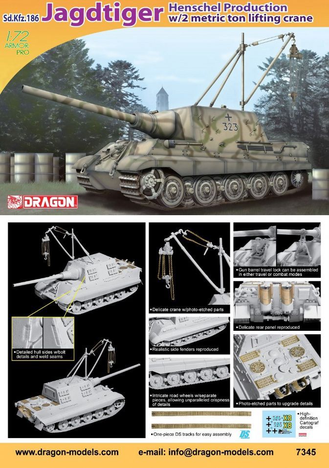 Dragon 7345 - Sd.Kfz.186 Jagdtiger Henschel Production w/2 Metric Ton Lifting Crane 1:72