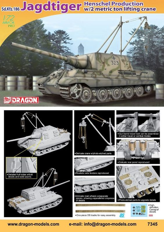 Dragon 7345 - Sd.Kfz.186 Jagdtiger Henschel Production w/2 Metric Ton Lifting Crane 1:72