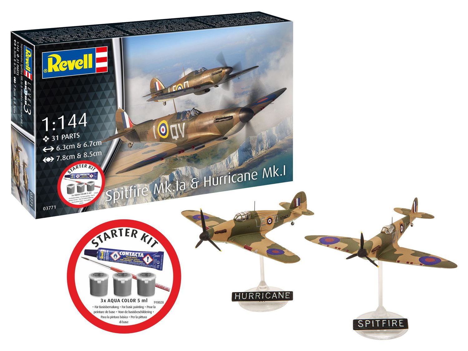 Revell 73771 - Starter Kit Spitfire Mk.Ia &amp; Hurricane Mk.I 1:144