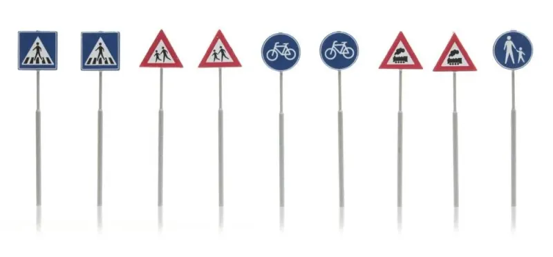 Artitec 316.033 - NL-verkeersborden: voetganger, fiets, trein 9 stuks 1:160 (N)