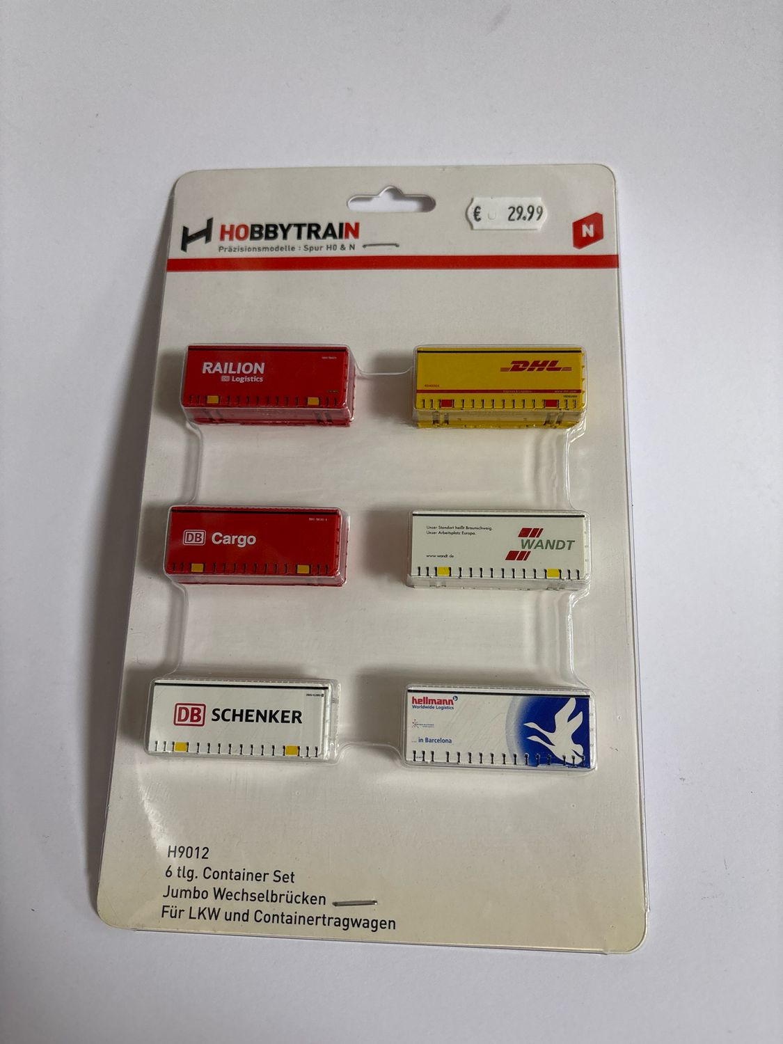 Hobbytrain 9012 - 6 delige containerset voor LKW en Containertragwagen 1:160 (N)