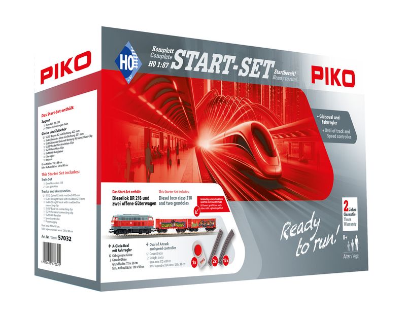 Piko 57032 -  70 / 5.000 Startset kindergoederentrein BR 218 DB AG met twee open goederenwagens Eaos H0