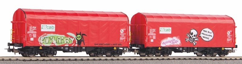 Piko 58257 - 2er Set Schiebeplanenwagen Shimmns mit Graffiti Caib NS VI