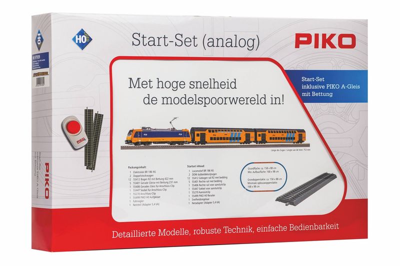 Piko 97939 - Start-Set analoog mit Bettung Personenzug E-Lok und 2 Doppelstockwagen NS V