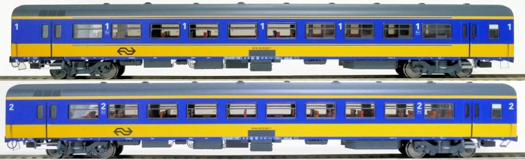 Exact-train 11061A+B - 2er-Set NS ICR (Originalversion) für den Nachverkehr nach Belgien, Deutschland und Luxembourg Reisezugwagen A und Reisezugwagen B ( Alte Farbe Gelb / Blau) H0