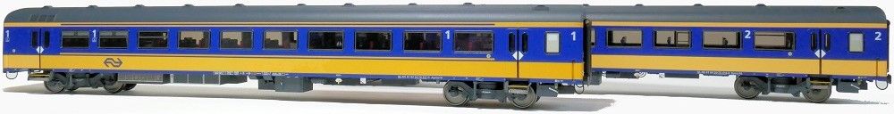 Exact-train 11003A+B - 2er-Set NS ICRm Den Haag -Eindhoven für den Inlandseinsatz Reisezugwagen Apmz10 und Reisezugwagen Bpmz10 ( Neue Farbe Gelb / Blau) H0