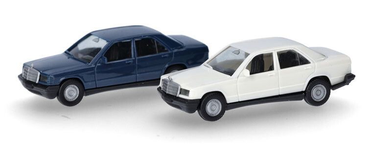 Herpa 012409-009 - Mercedes Benz 190E, wit / blauw (Minikit 2 st.)