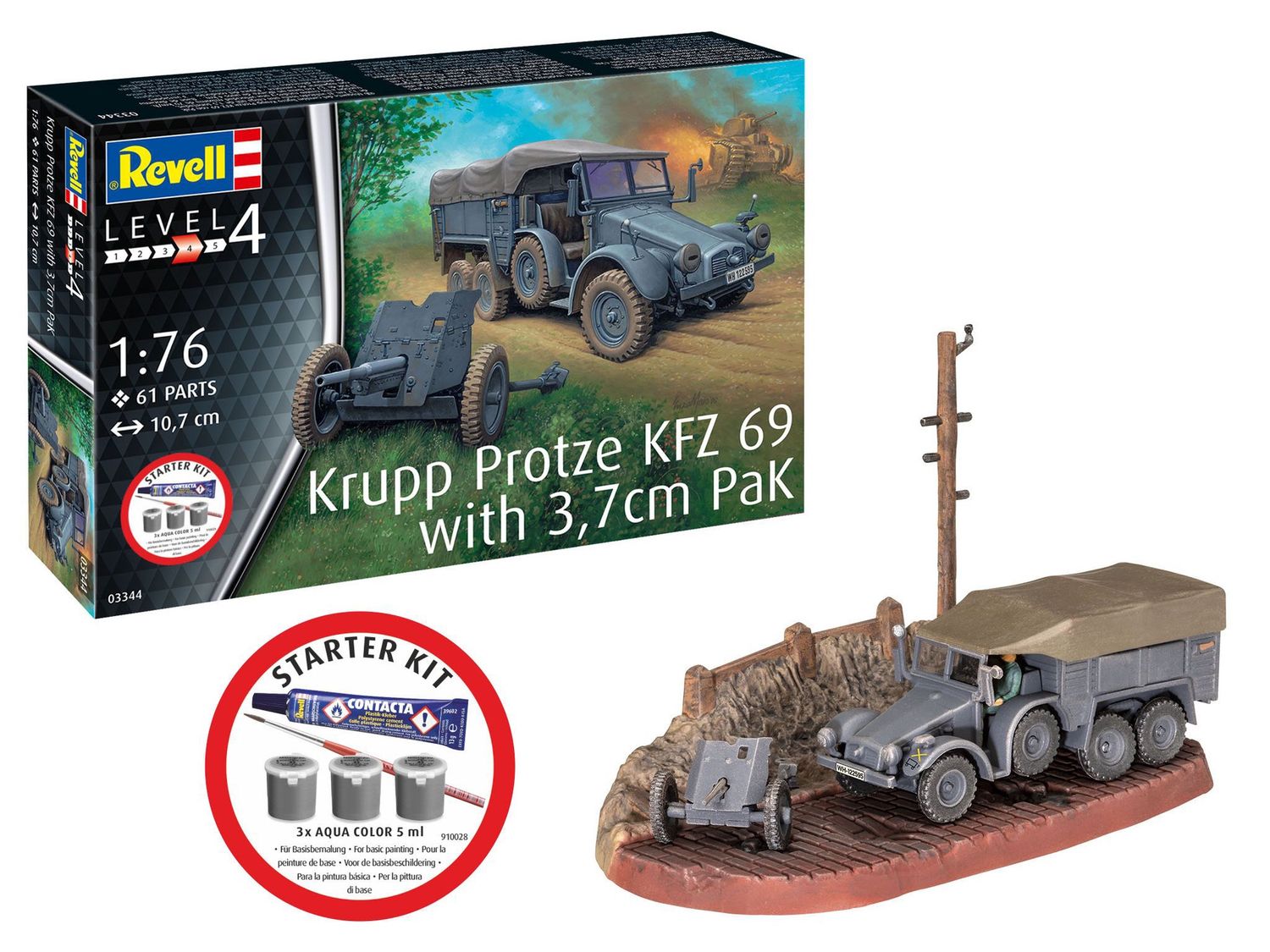 Revell 73344 -  Starter Kit Krupp Protze KFZ 69 with 3,7cm PaK 1:76