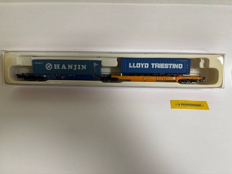 Hobbytrain H23750-8 - Containerwagon Sdggmrs 744 DB &quot;HANJIN en LLOYD TRIESTINO&quot; N