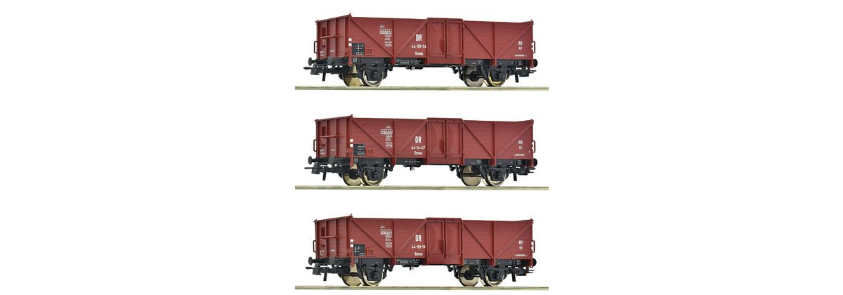 Roco 6600115 - 3-tlg. Set: Offene Güterwagen, DR H0