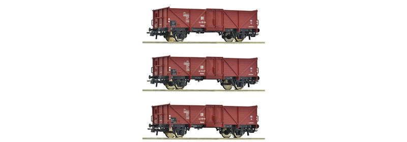 Roco 6600115 - 3-tlg. Set: Offene Güterwagen, DR H0