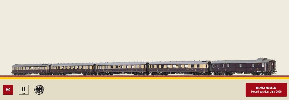 Brawa 46405, 46406, 46407, 46408 en 46409 - Rheingold Schnellzugwagen-Set DRG, 5er-Set