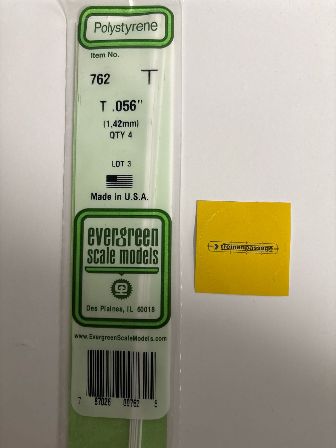 Evergreen 762 - (35cm) White Polystyrene T Shape .056" (1.42 mm)