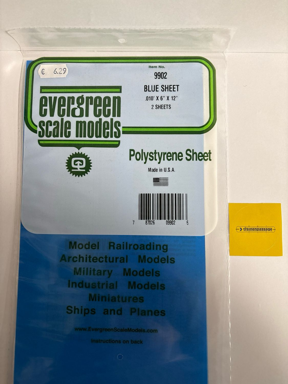 Evergreen 9902 - .010" thick BLUE (.25mm)