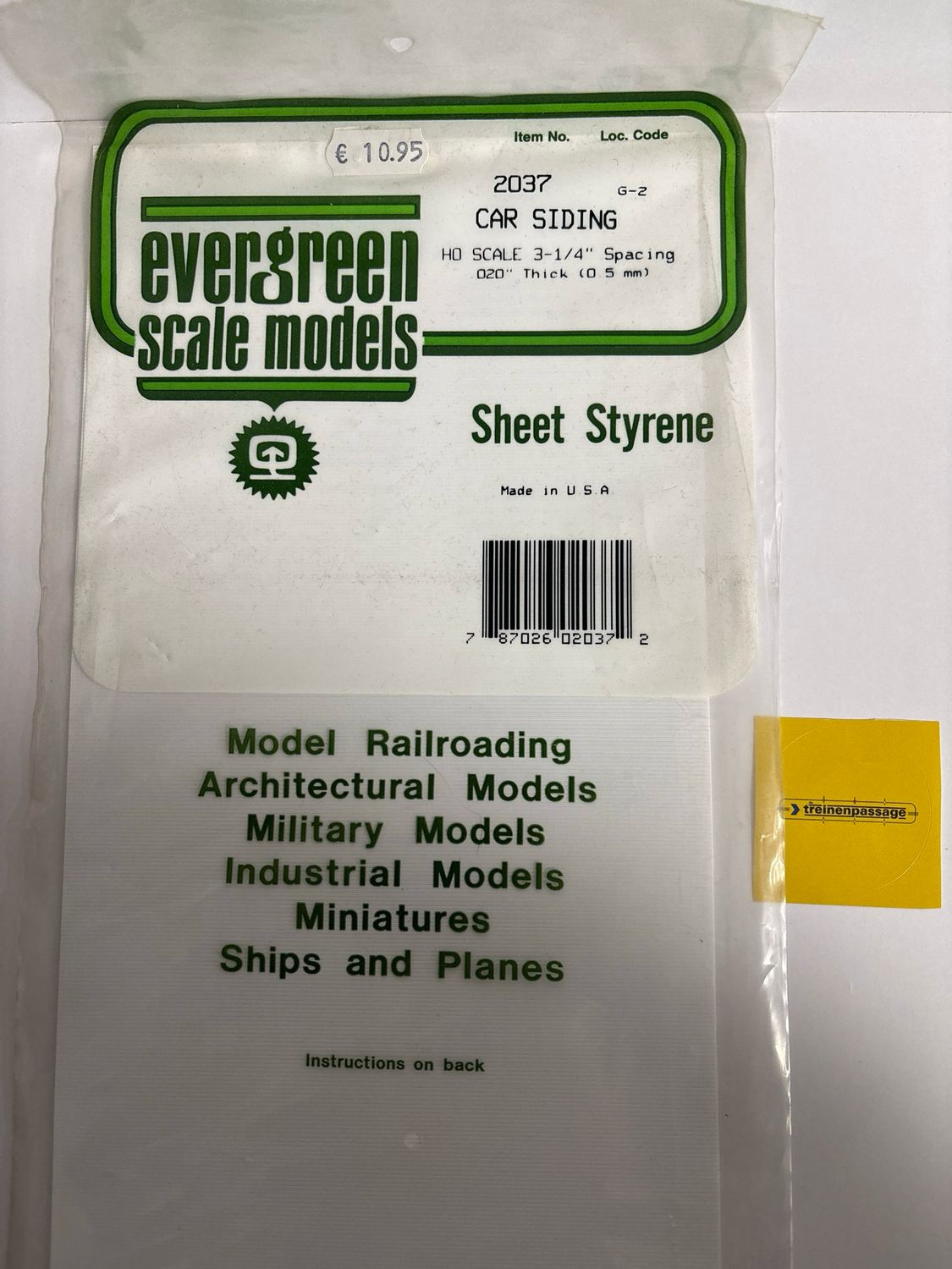 Evergreen 2037 - Gegroefd - 0.5mm dik - HO car siding