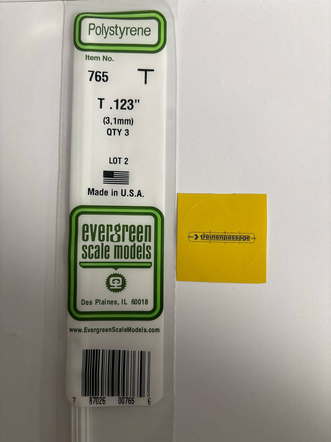 Evergreen 765 - (35cm) White Polystyrene T Shape .123" (3.12 mm)