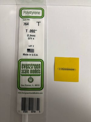 Evergreen 764 - (35cm) White Polystyrene T Shape .092" (2.34 mm)