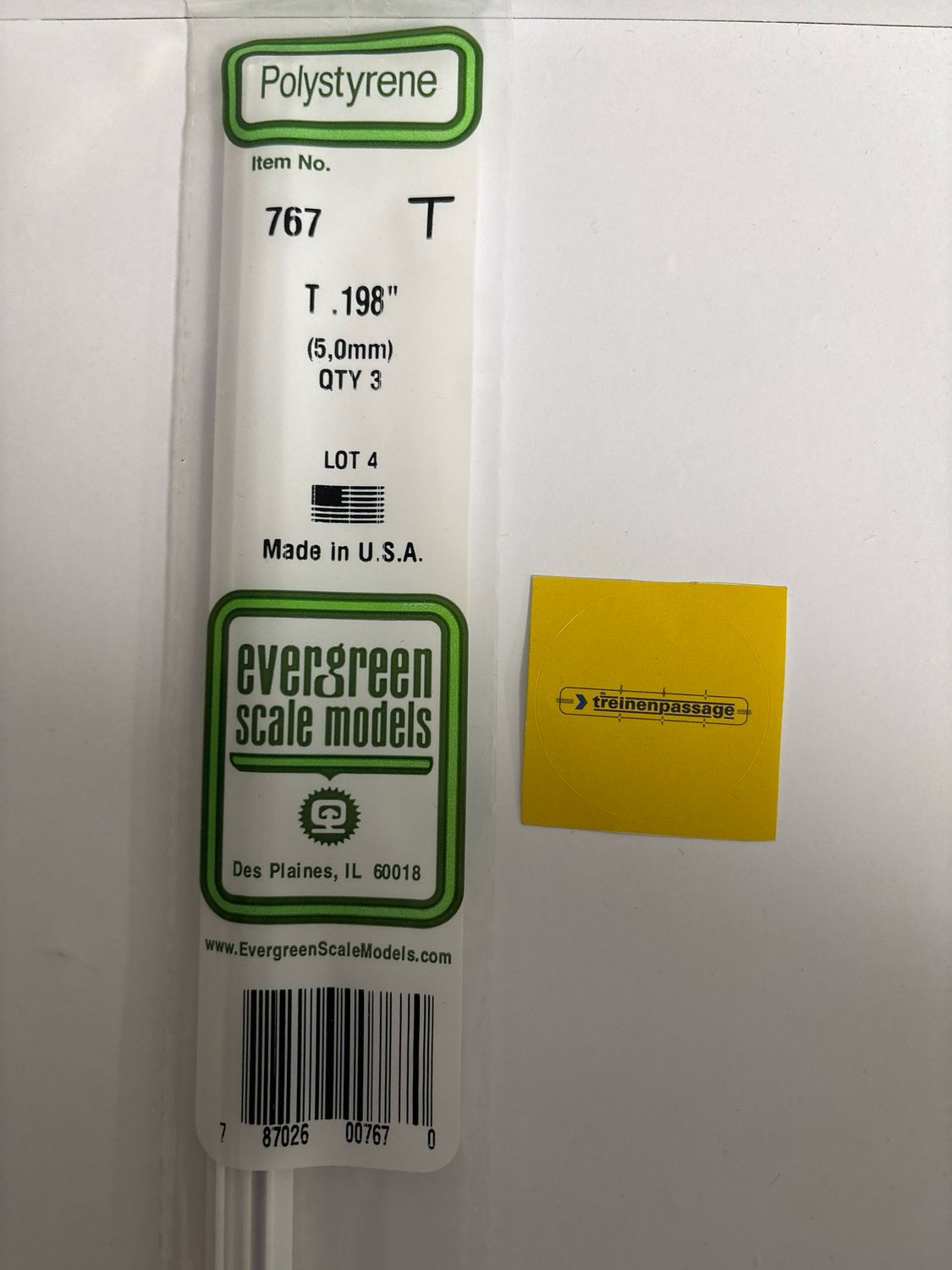 Evergreen 767 - (35cm) White Polystyrene T Shape .198" (5.03 mm)