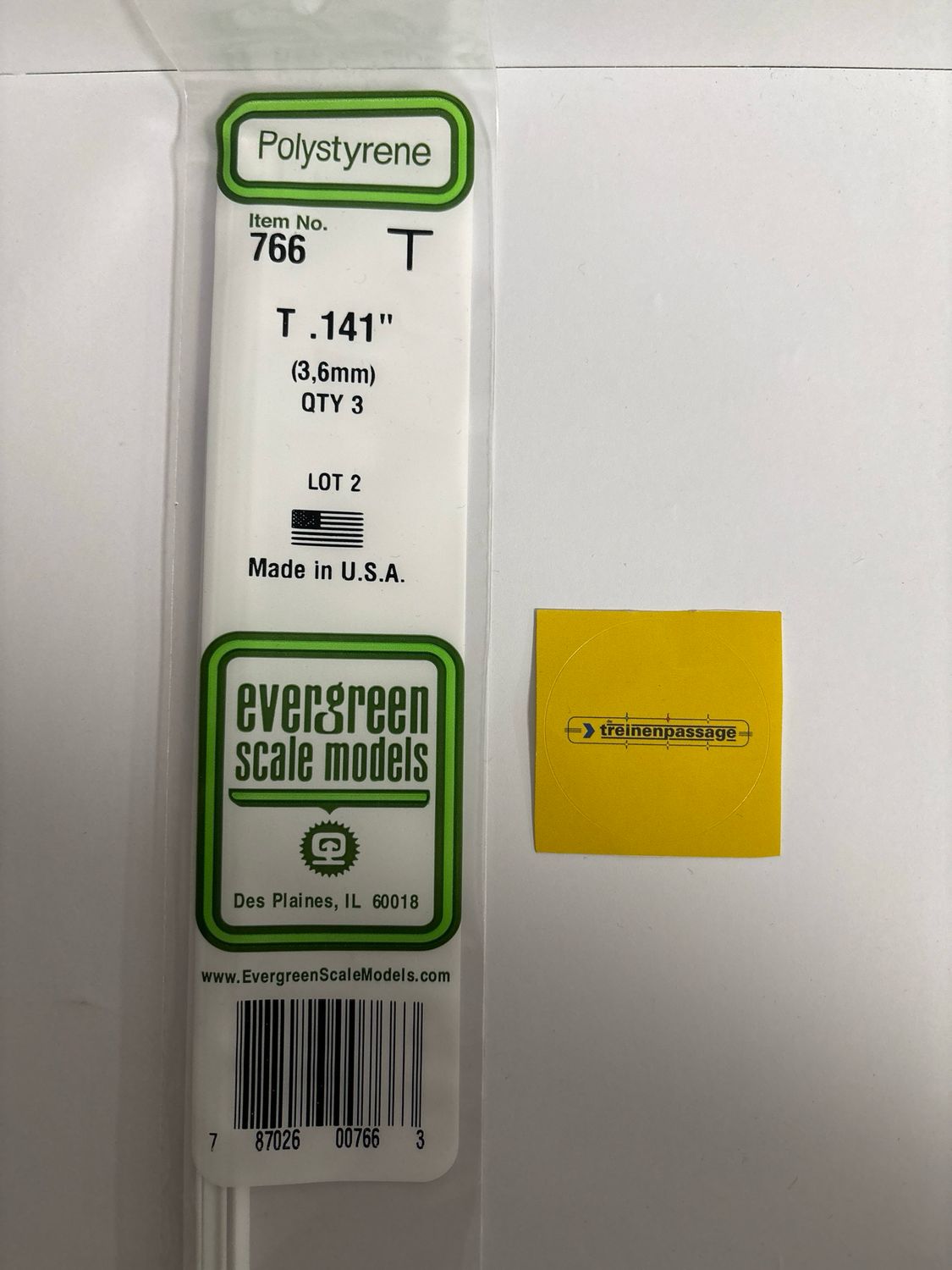 Evergreen 766 - (35cm) White Polystyrene T Shape .141" (3.58 mm)