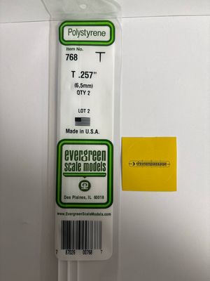 Evergreen 768 - (35cm) White Polystyrene T Shape .257" (6.53 mm)
