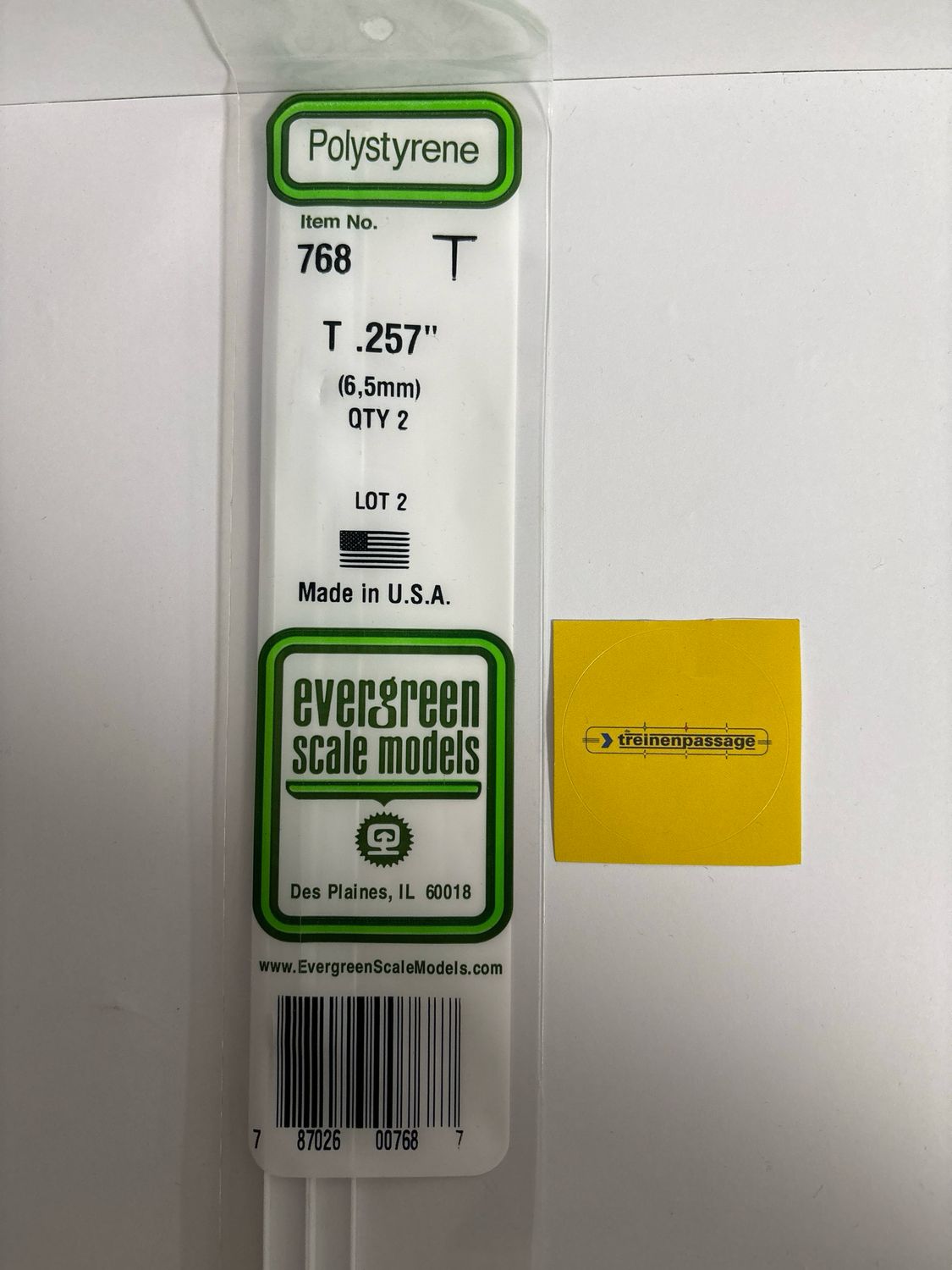 Evergreen 768 - (35cm) White Polystyrene T Shape .257" (6.53 mm)