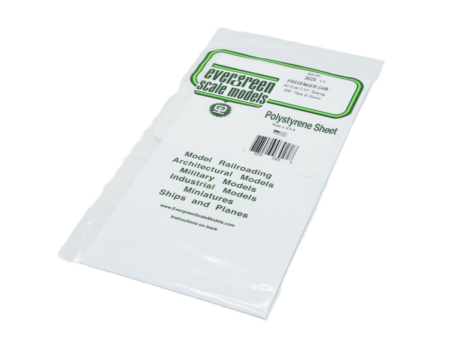 Evergreen 3025 - Gegroefd - 0.75mm dik - HO pass. car sid