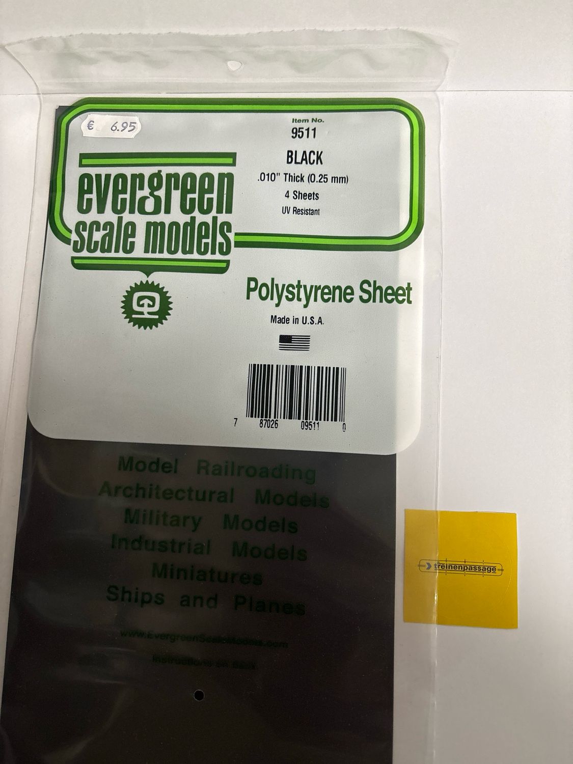 Evergreen 9511 - Gladde plaat, zwart 152x292 mm - Plaat,