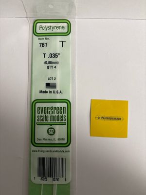 Evergreen 761 - (35cm) White Polystyrene T Shape .035" (0.88mm)
