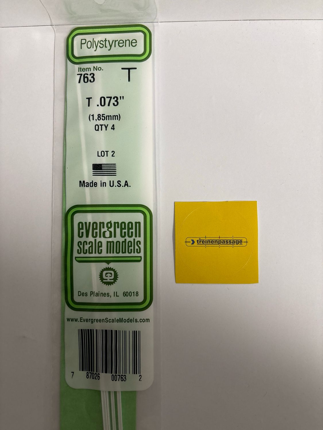 Evergreen 763 - (35cm) White Polystyrene T Shape .073" (1.85 mm)