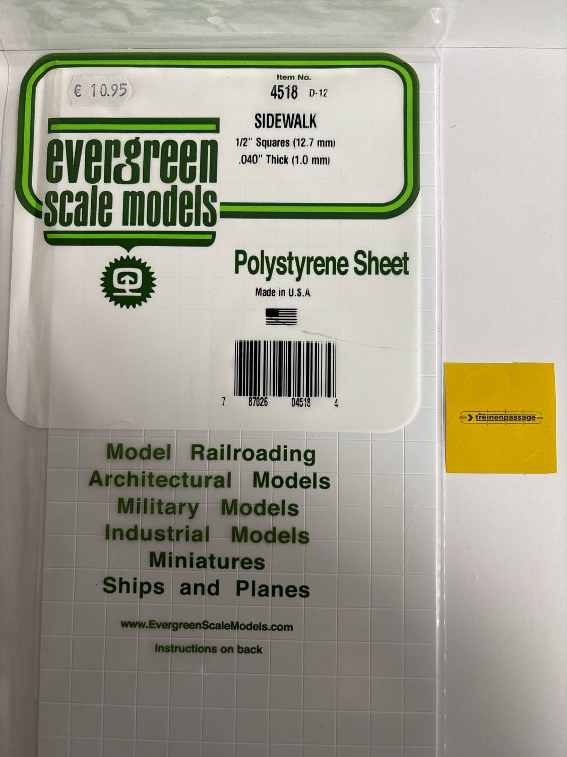 Evergreen 4518 - Trottoir - 1mm dik - Vierkant 12.7