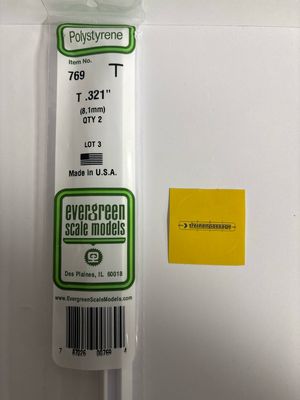 Evergreen 769 - (35cm) White Polystyrene T Shape .321" (8.15 mm)