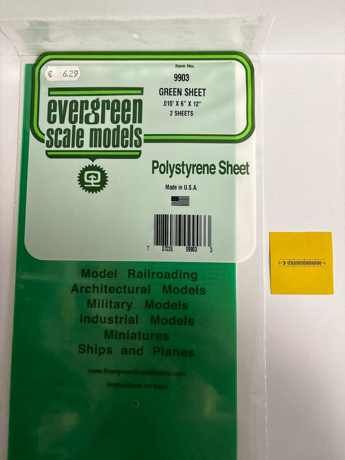 Evergreen 9903 - .010" thick GREEN (.25mm)