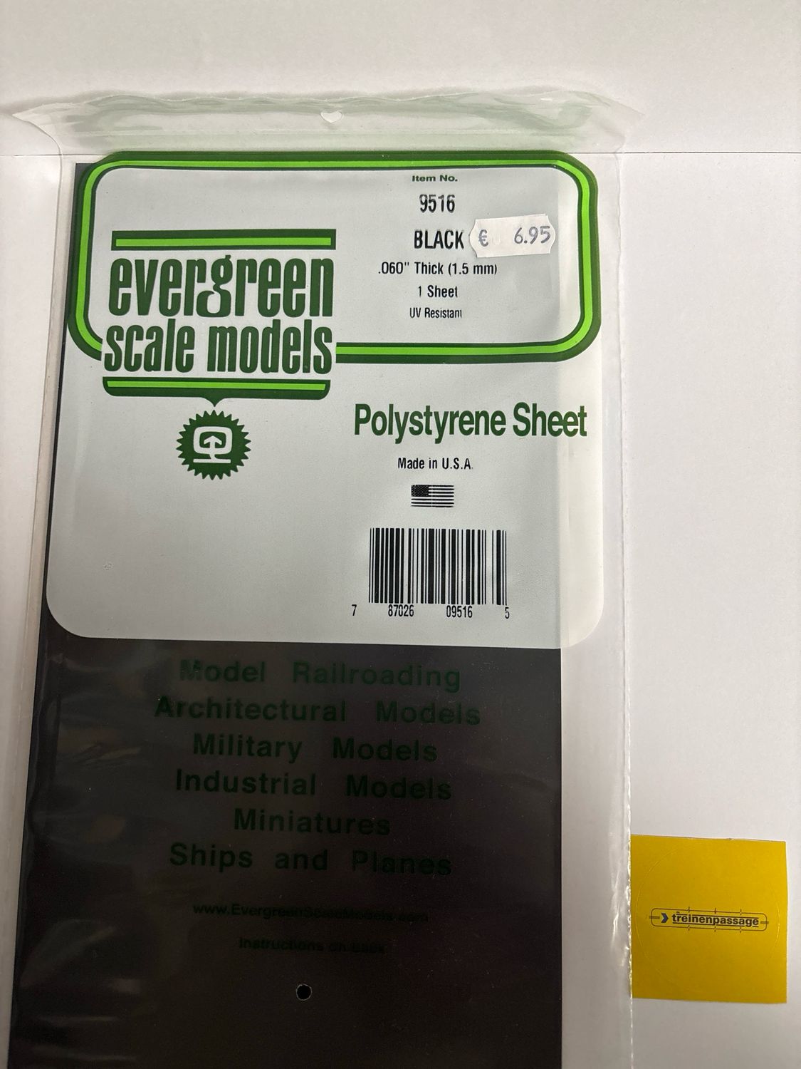 Evergreen 9516 - Gladde plaat, zwart 152x292 mm - Plaat,