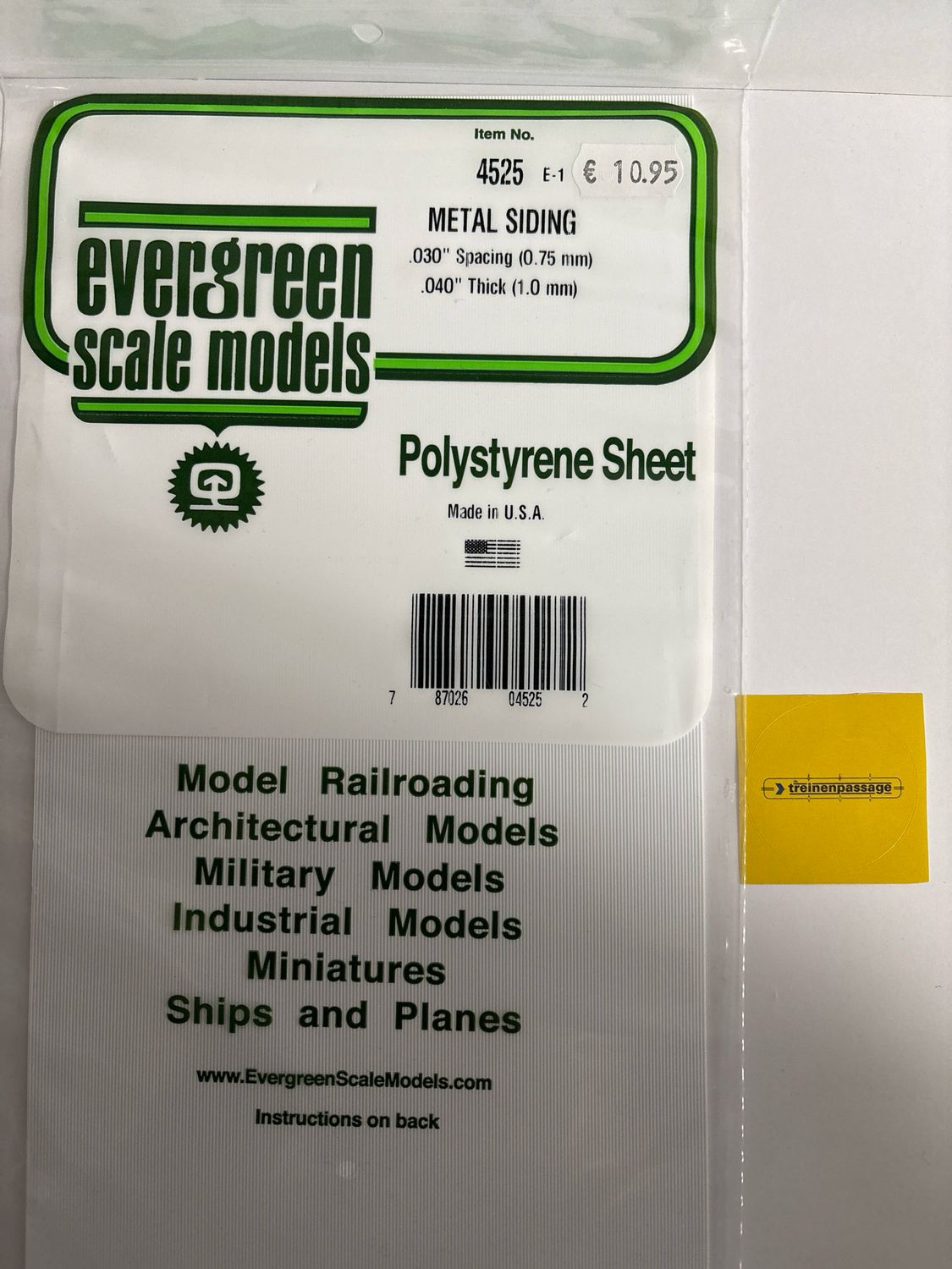 Evergreen 4525 - Metaalwand - 1mm dik - prof. breedte 0.8