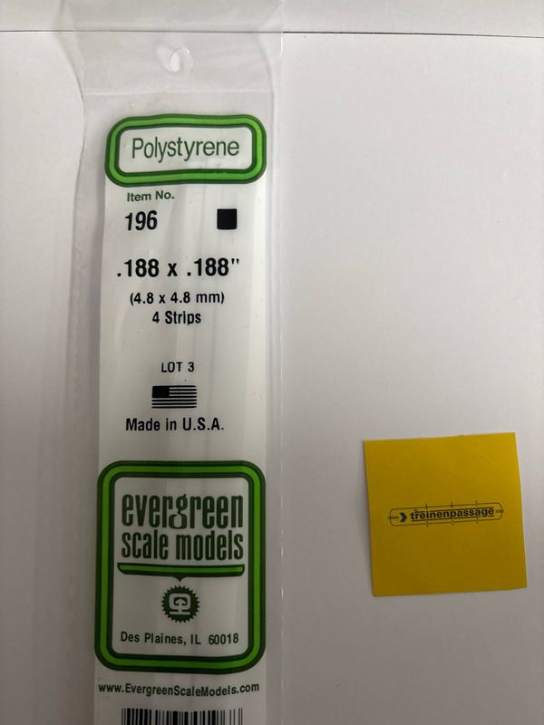 Evergreen 196 - Strip - L.355mm - 4.8x4.8