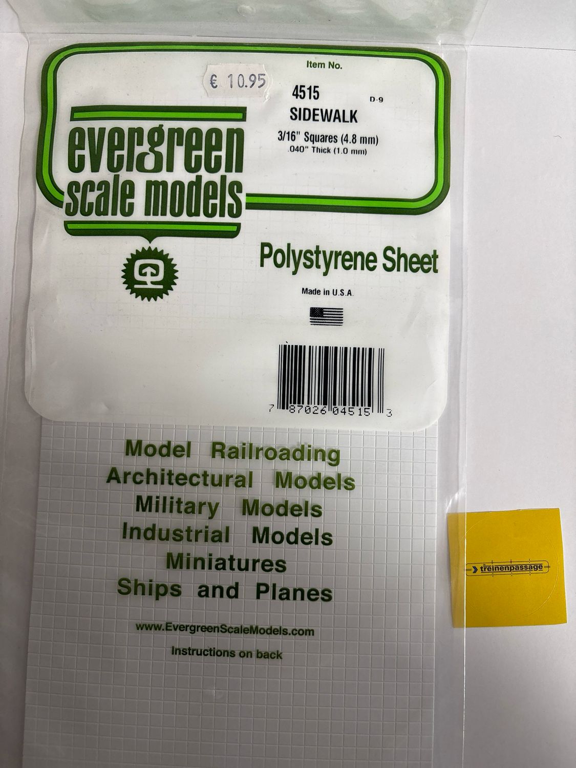 Evergreen 4515 - Trottoir - 1mm dik - Vierkant 4.8