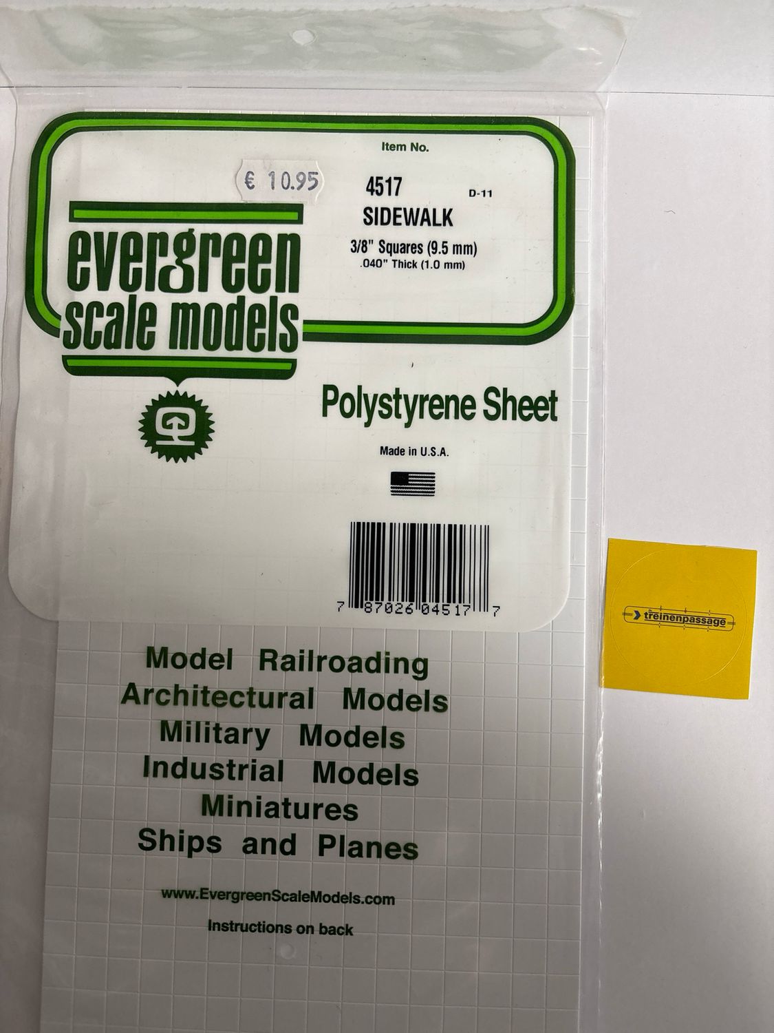Evergreen 4517 - Trottoir - 1mm dik - Vierkant 9.5