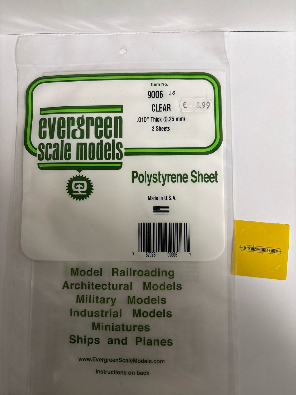 Evergreen 9006 - Gladde plaat 152x292 mm - Helder 0.3