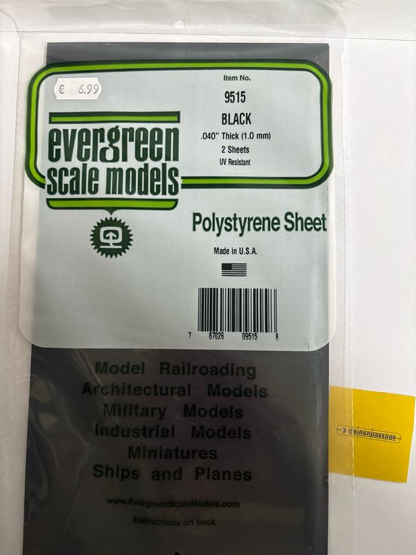 Evergreen - Gladde plaat, zwart 152x292 mm - Plaat,xxxx