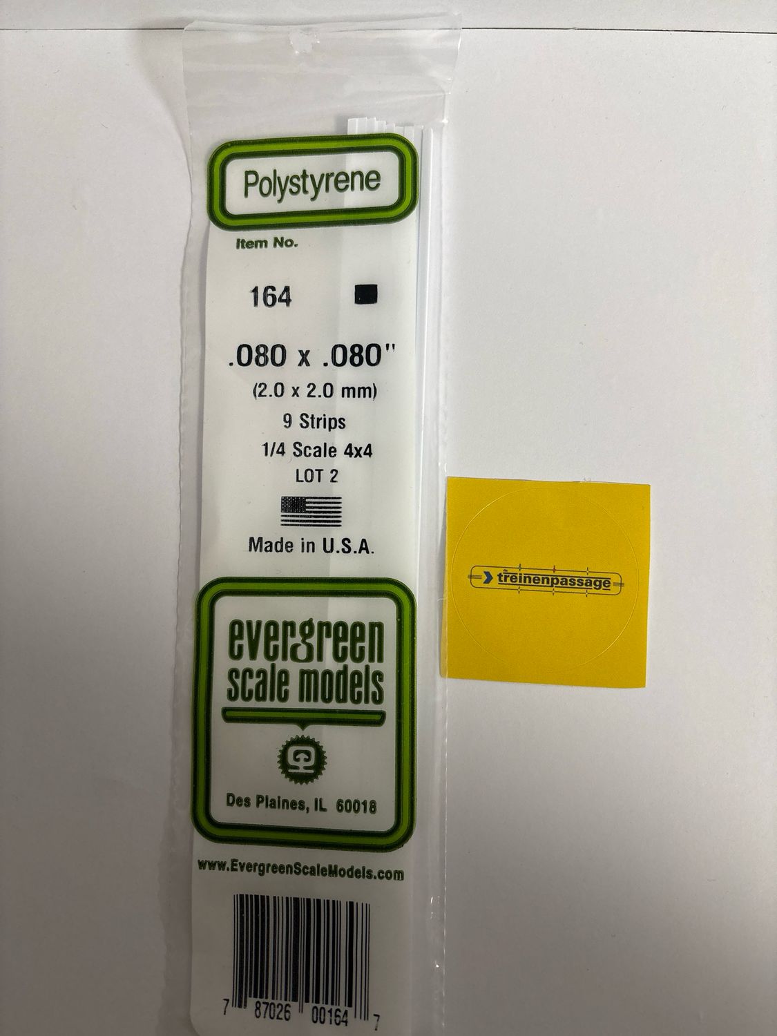 Evergreen 164 - Strip - L.355mm - 2x2