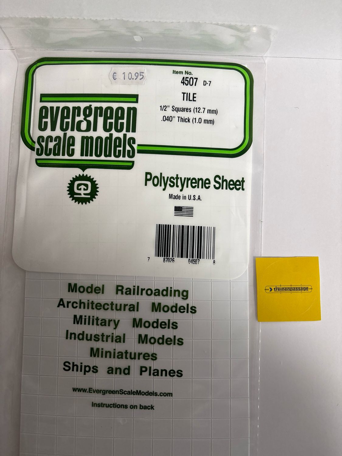 Evergreen 4507 - Tegelprofiel - 1 mm dik - Vierkant 12.7