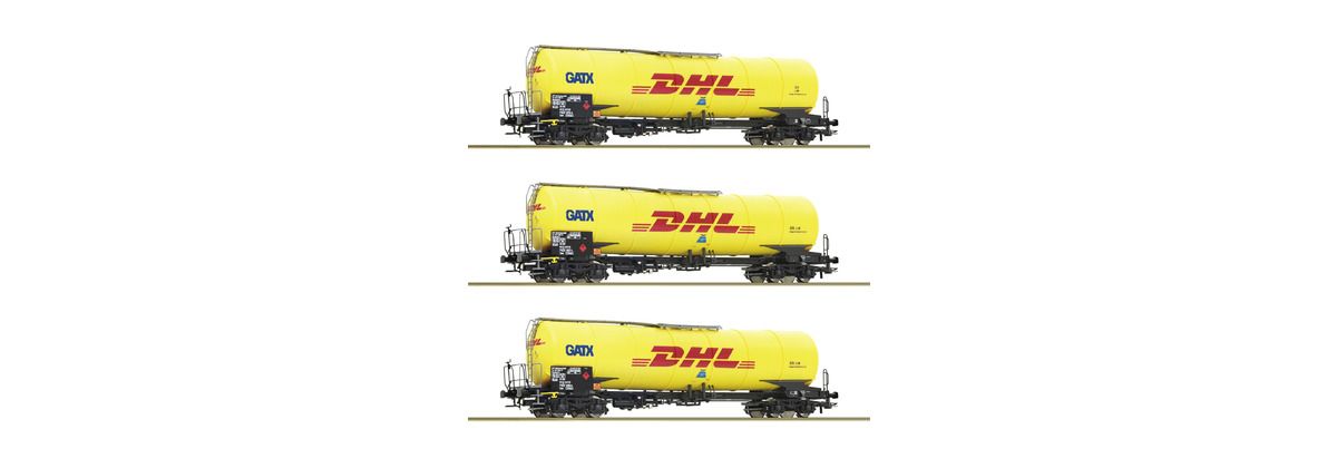 Roco 76029 - 3-tlg. Set: Kesselwagen, GATX, "DHL"