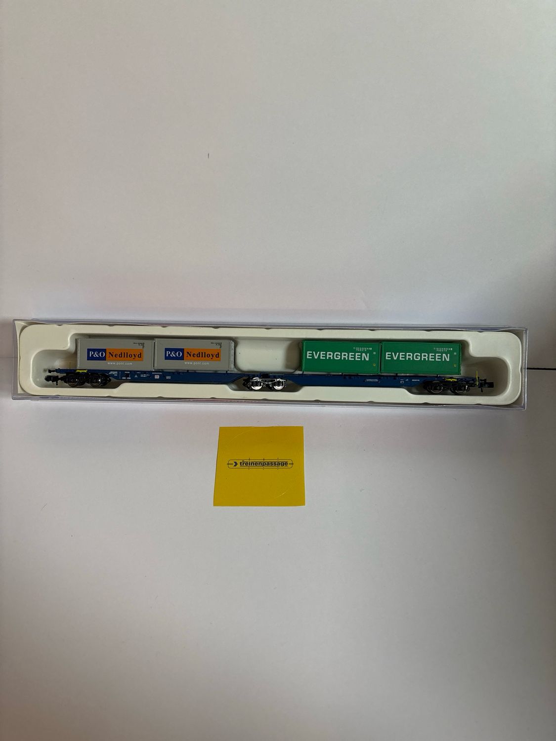 Hobbytrain H23703 - Containerdraagwagon SGGNOS 715, V Db Blau met 4x20' P&amp;O en evergreen  N