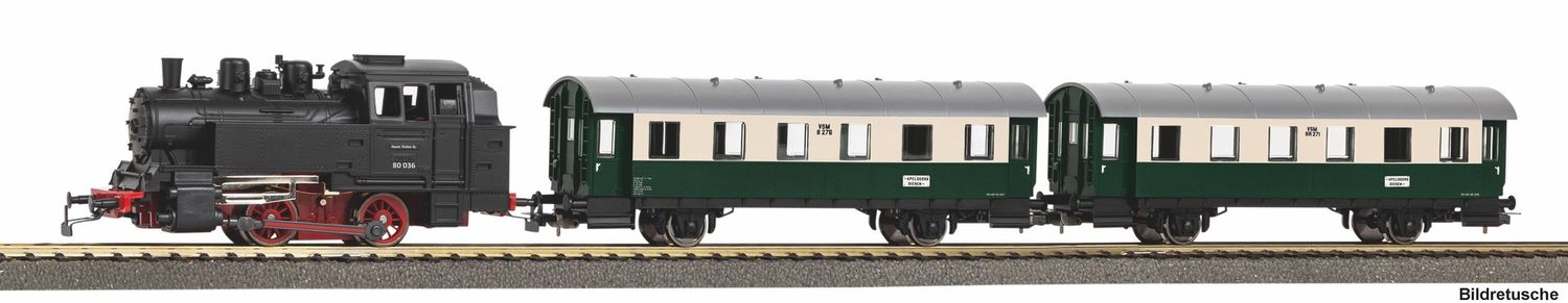 Piko 57035 - Startset Dampflok BR 80 VSM + zwei Personenwg. NS VI A-Gleis &amp; B H0