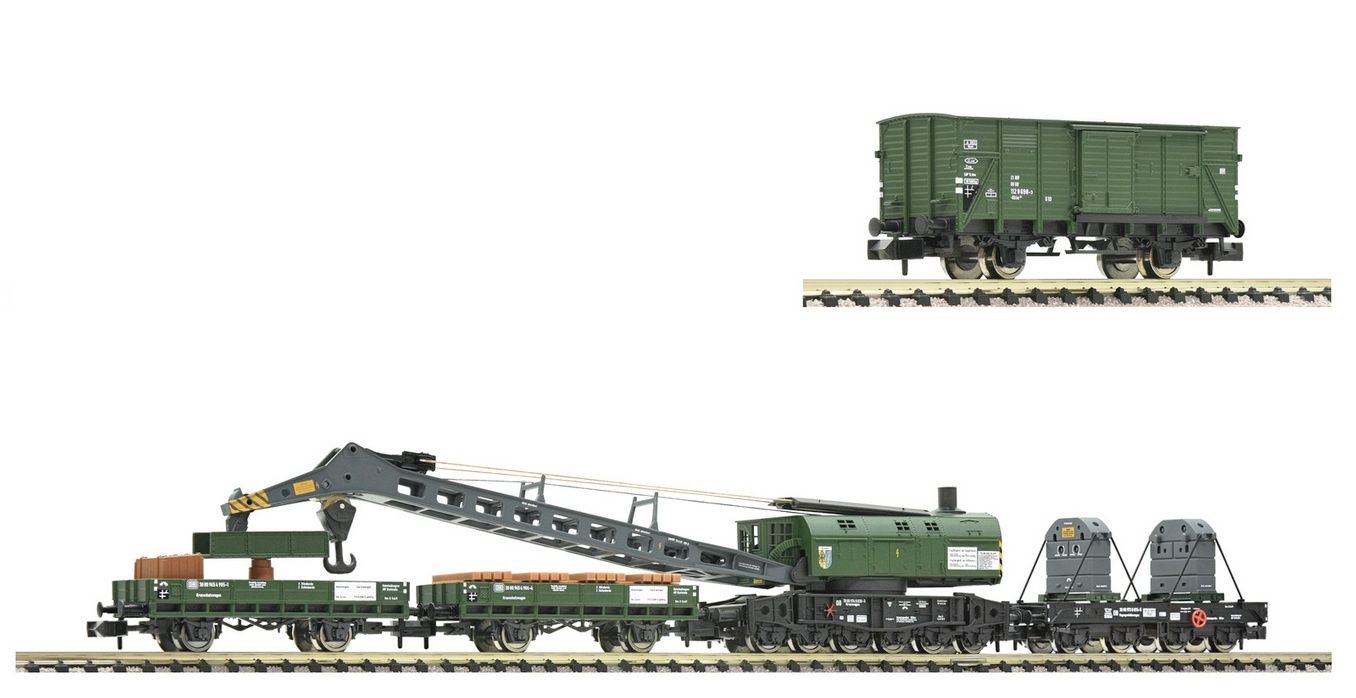 Fleischmann - 4 del. kraanset + gesloten goederenwagon (zonder OVP) N