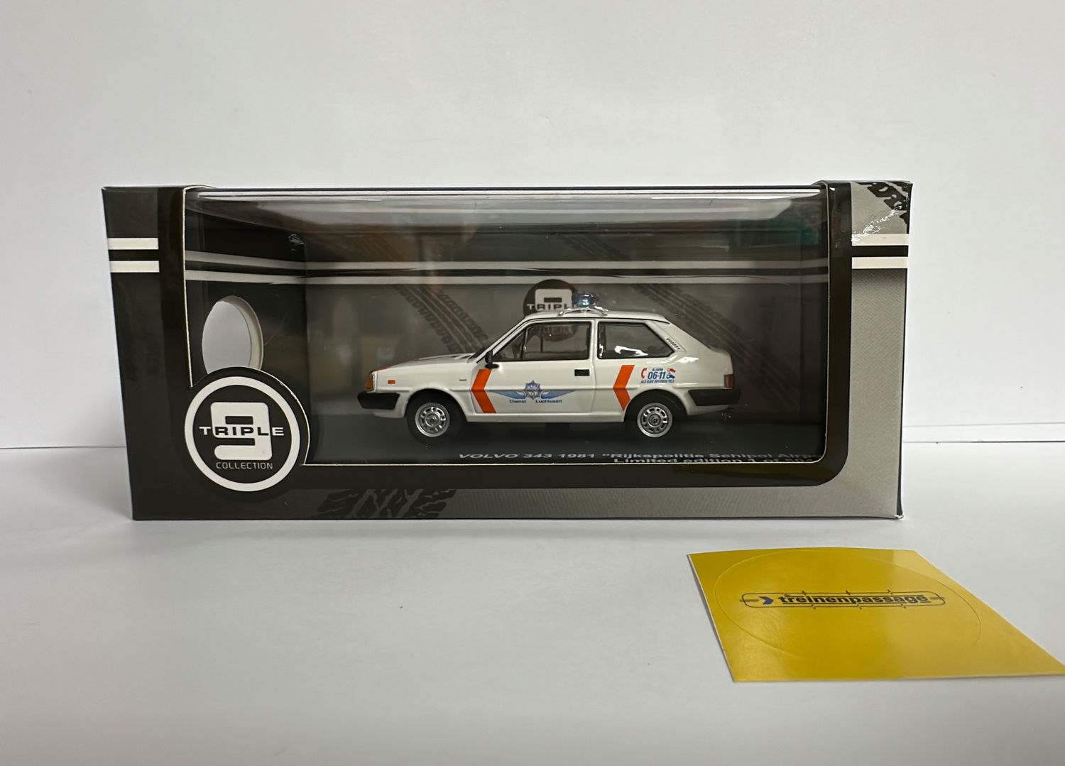 Triple 9 1:43 - Volvo 343, 1981, "Schiphol Airport", white with original long bumpers.