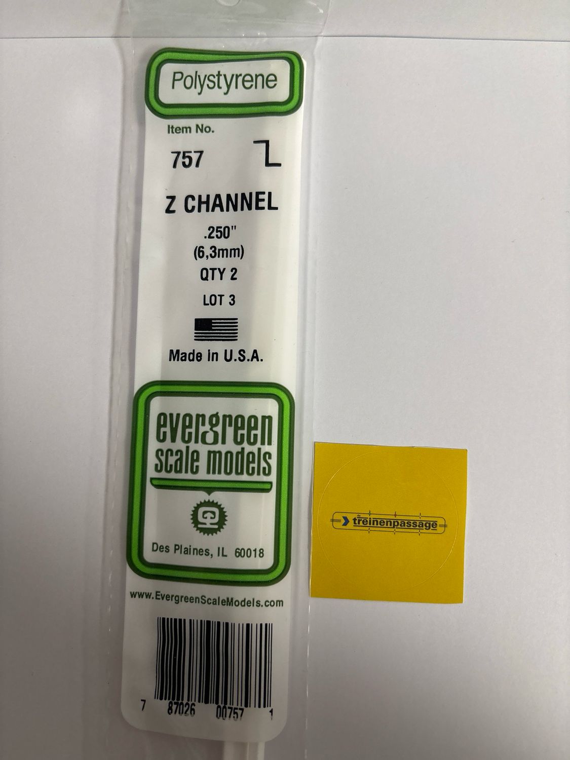 Evergreen 757 - Z-Channel.250" x .125" x .029"